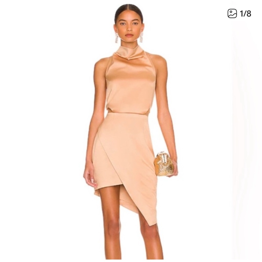 Elliatt Champagne-Peach Satin Halter Mini Dress